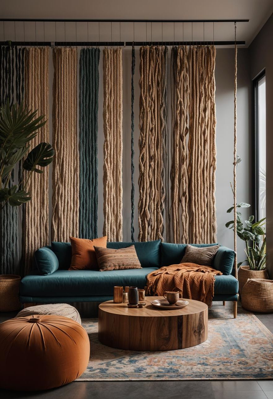 36. Rope Wall Divider for Boho Spaces