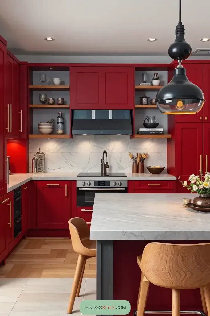 Artistic Red Cabinet Doors for a Bright Kitchen - photo 2
