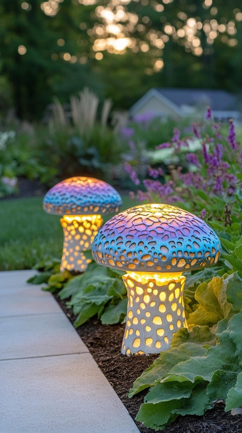 3. Glowing Mushroom Sculptures Lining Garden Paths - photo 3