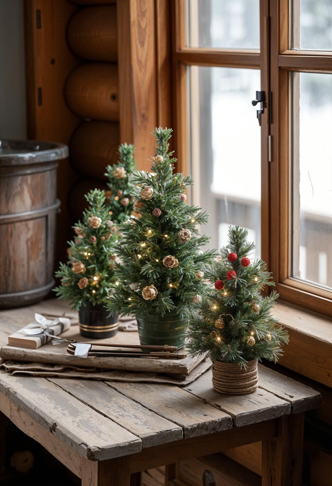 19. Mini Rustic Christmas Tree Displays