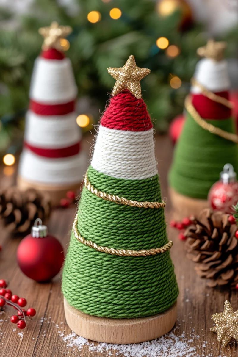 16. Yarn-Wrapped Cone Trees for the Mantel - photo 2