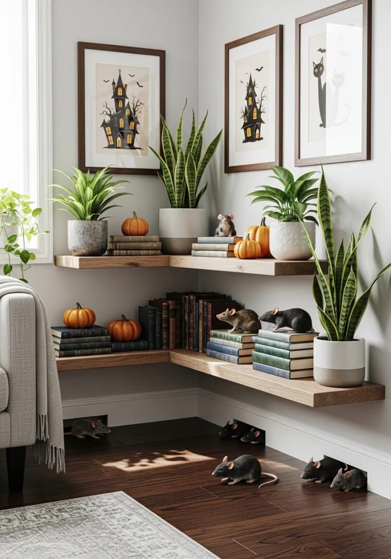 17. Fake Mice and Rats Peeking from Shelves