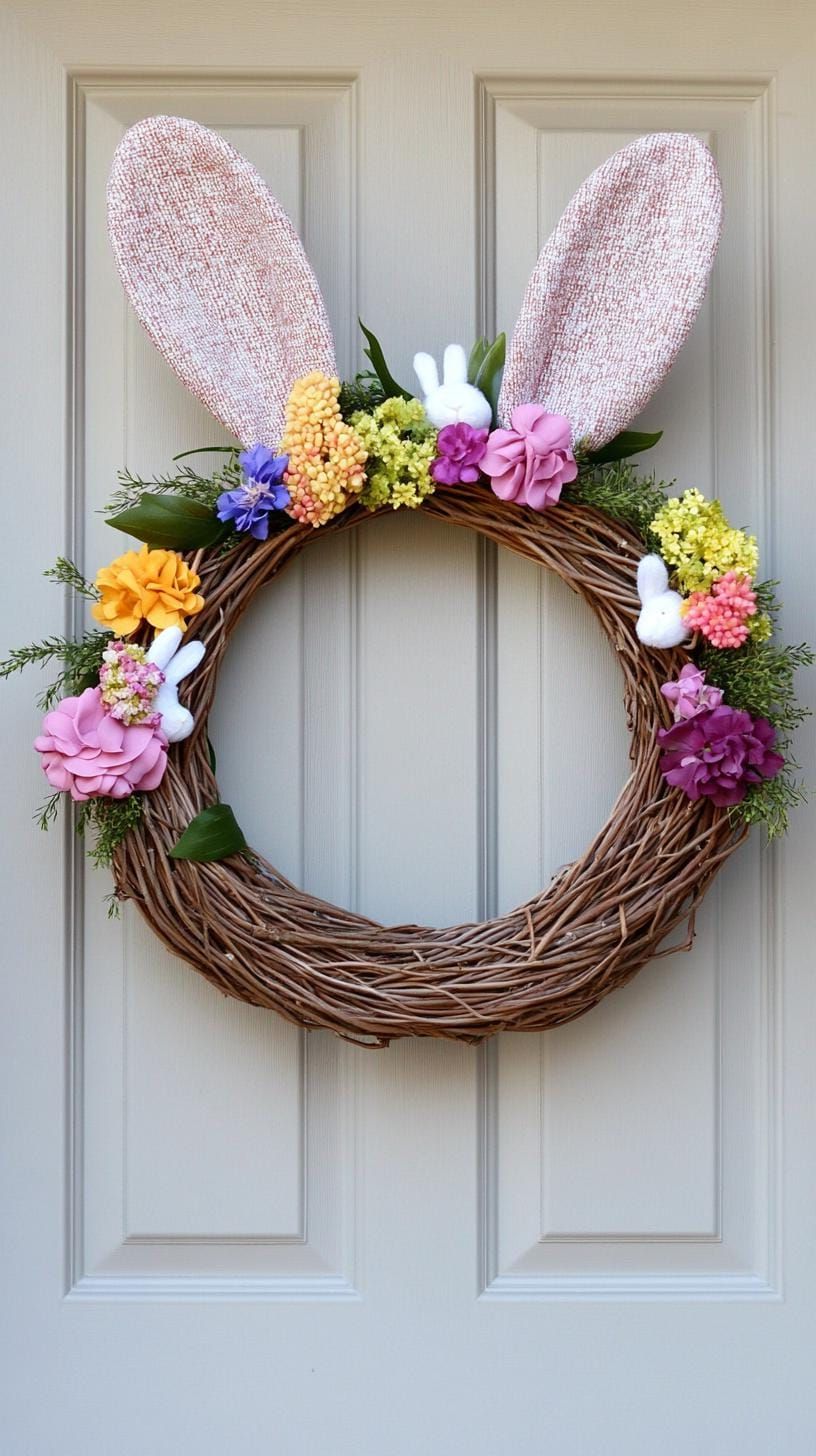 11. Easter Bunny Wreath With Floral Ears - photo 3