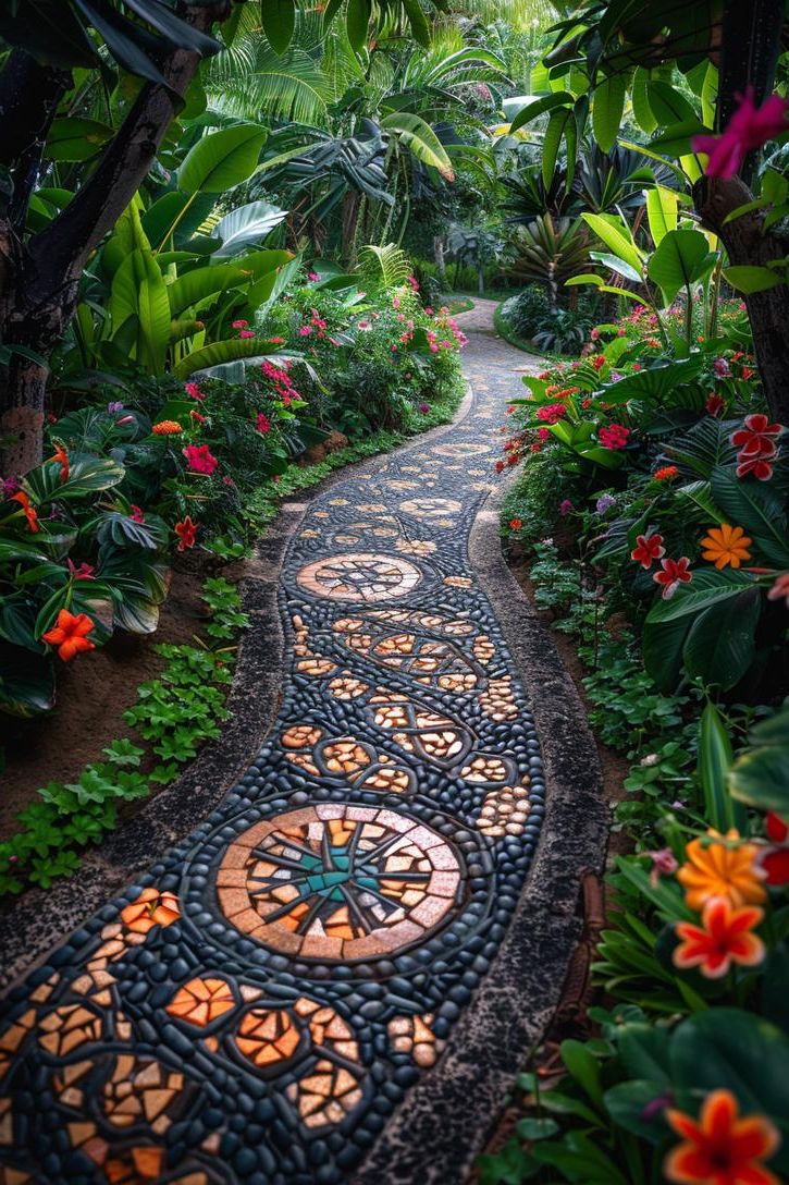 5. Winding Mosaic Path Through a Lush Garden