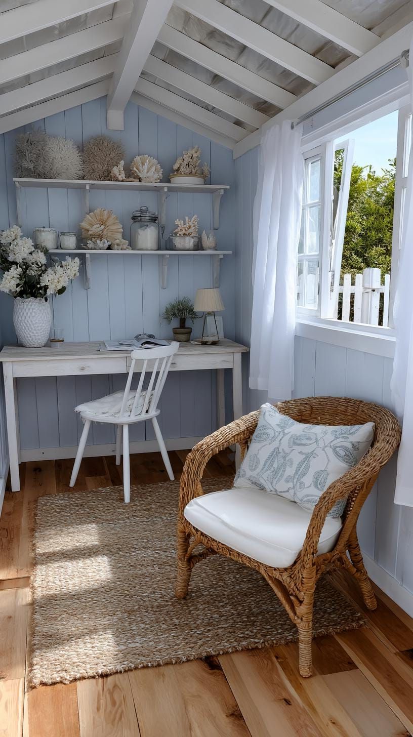 19. Soft Blue Coastal She Shed Office Retreat - photo 2