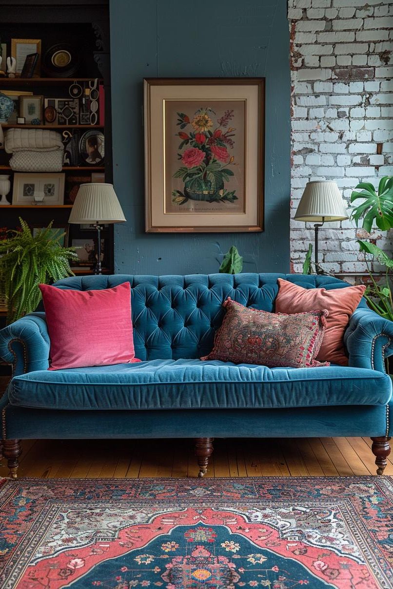 3. Eclectic Rug and Cushion Pairing