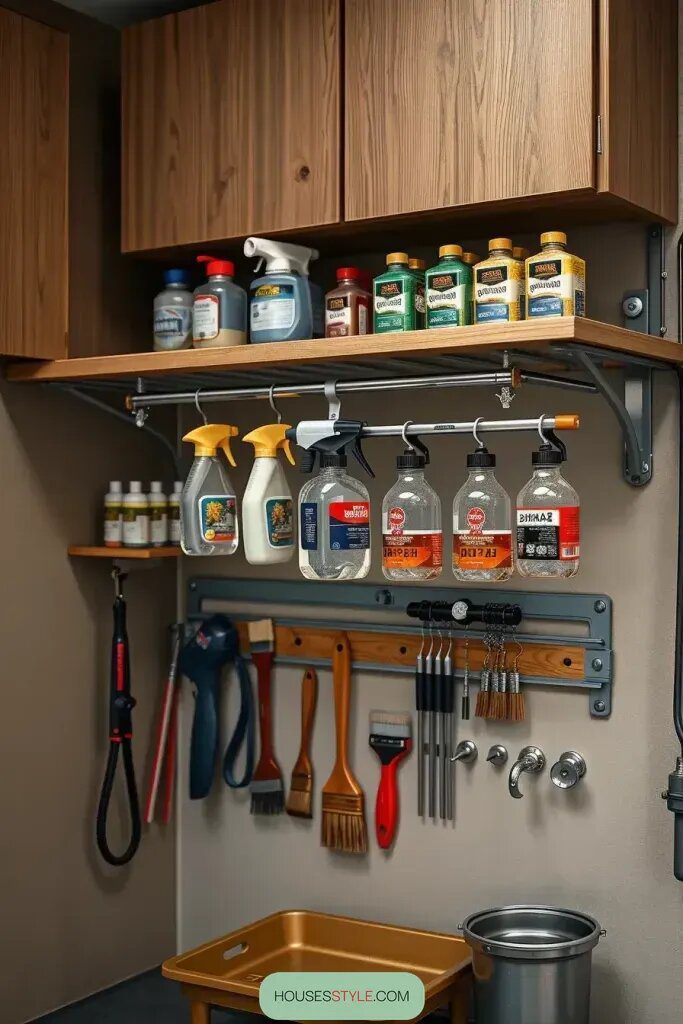 Hang Spray Bottles Using Tension Rods