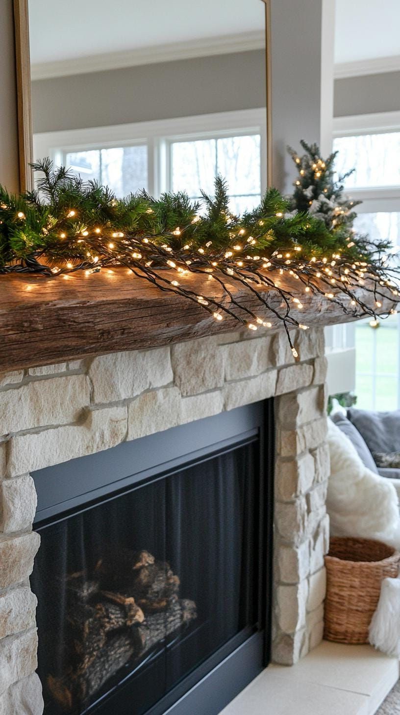 9. Glowing Grapevine Winter Mantle Display - photo 3