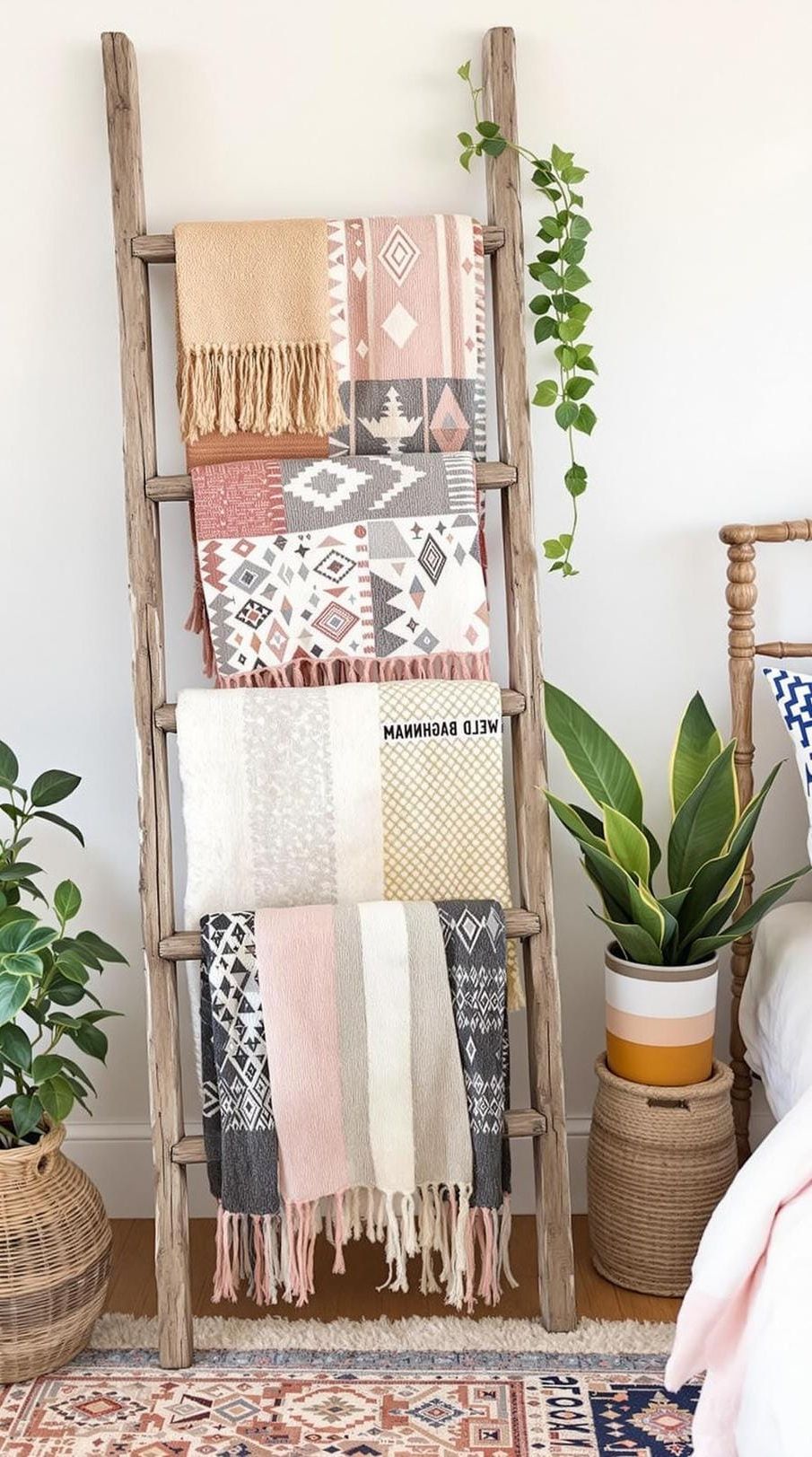 12. Rustic Ladder Storage Display