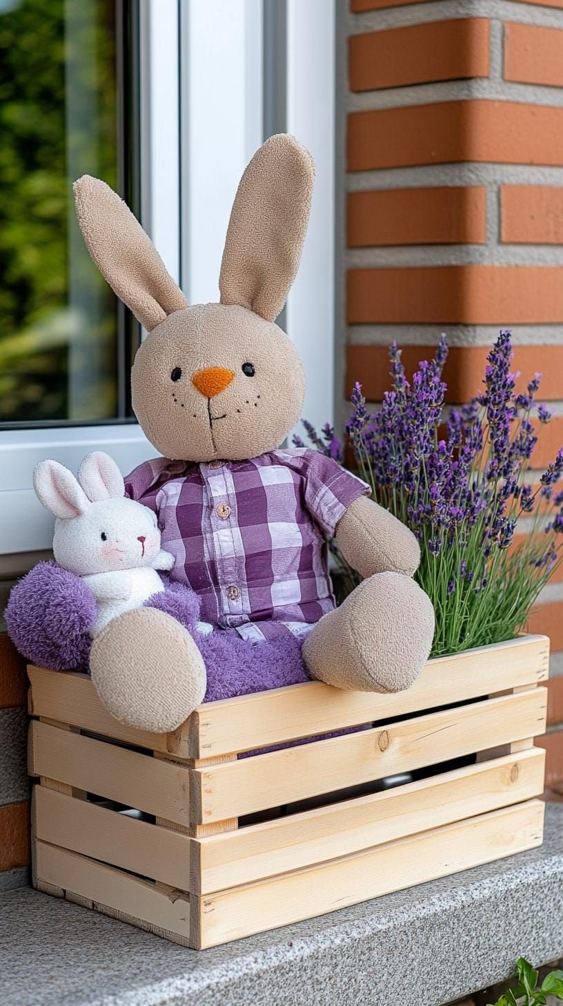21. Lavender And Plush Bunny In A Wooden Crate - photo 2
