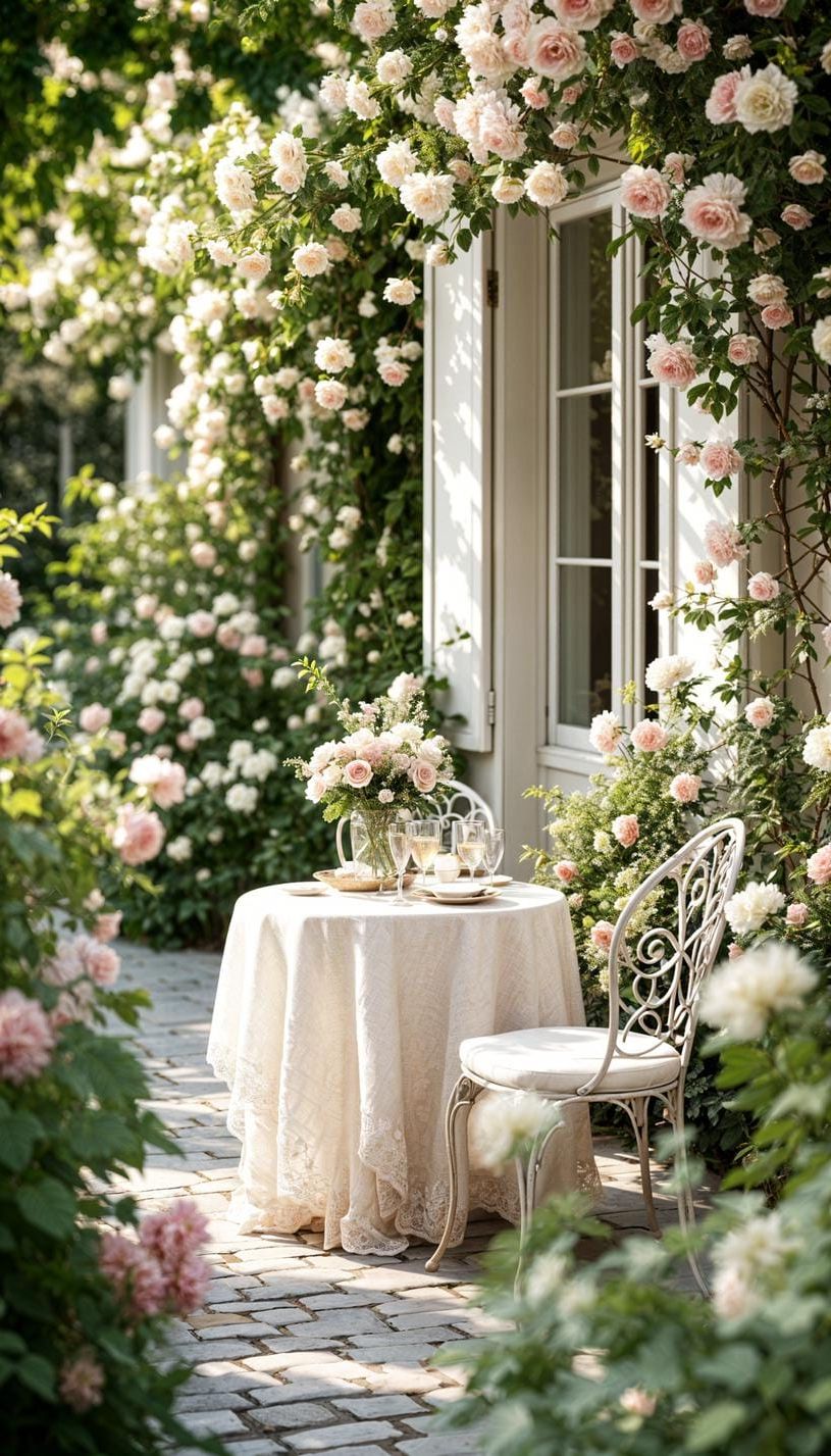 23. French Patio Retreat with Antique Furniture and Roses - photo 4