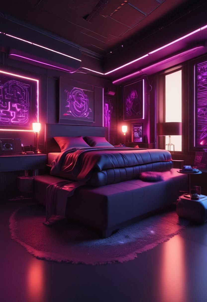 21. Cyberpunk Neon Bedroom Inspiration