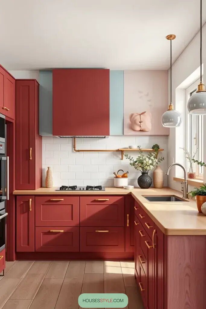 Scandinavian Kitchens with Red Cabinetry