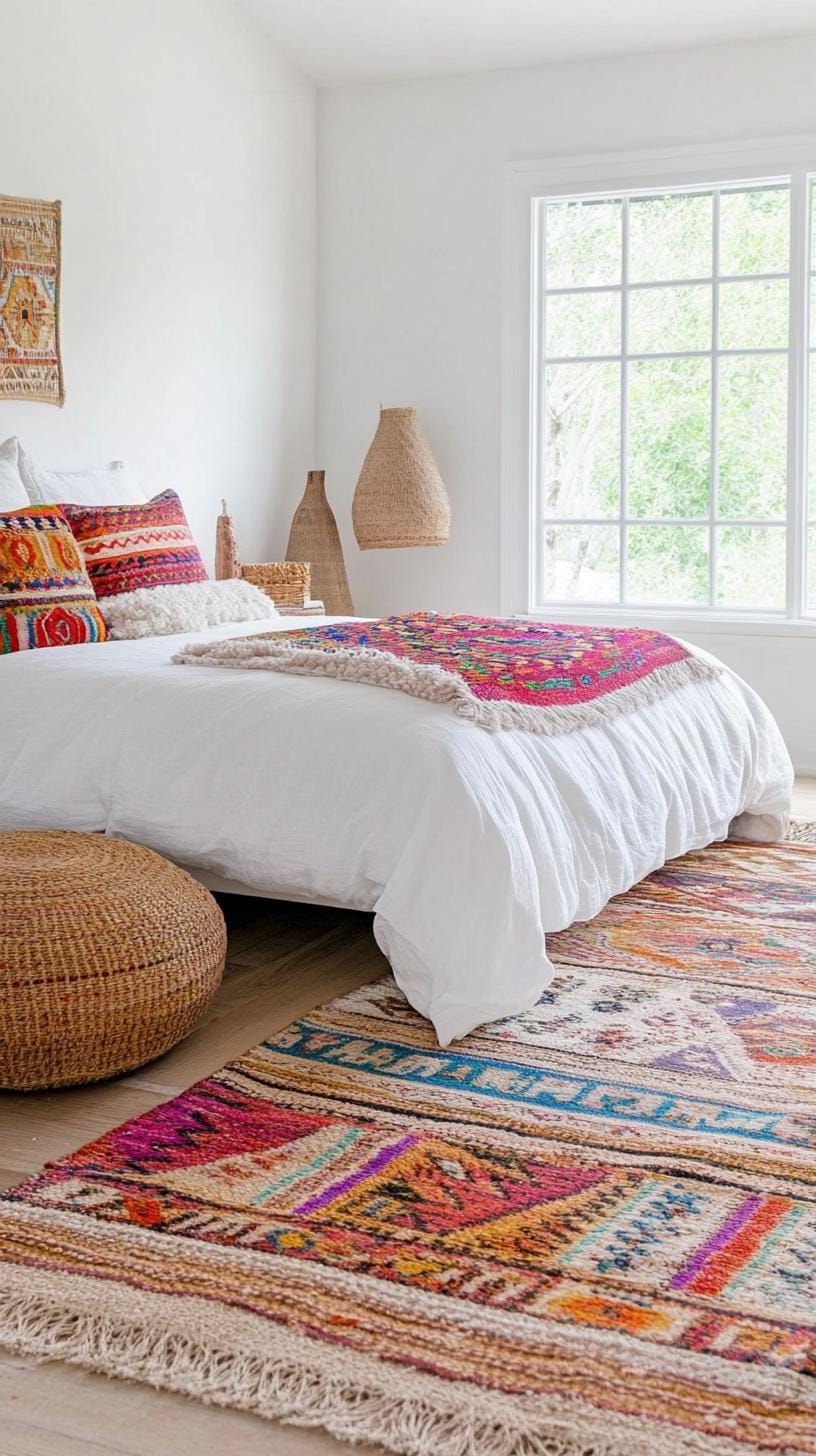 5. Layered Boho Rugs with Tribal Patterns