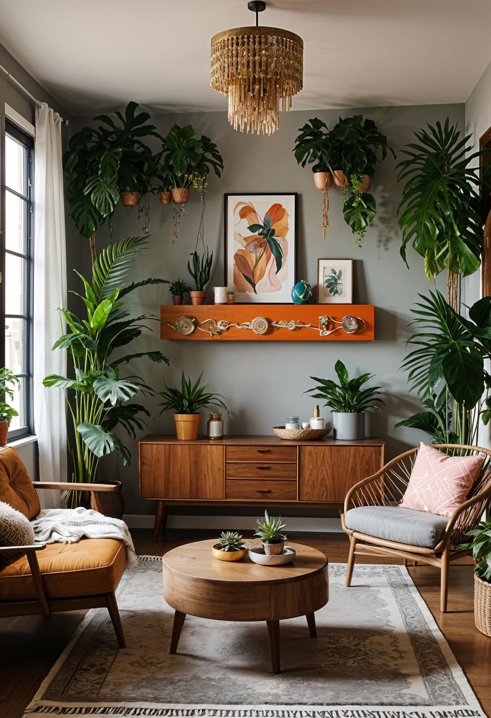 4. Eclectic Plant Displays in Living Room - photo 3