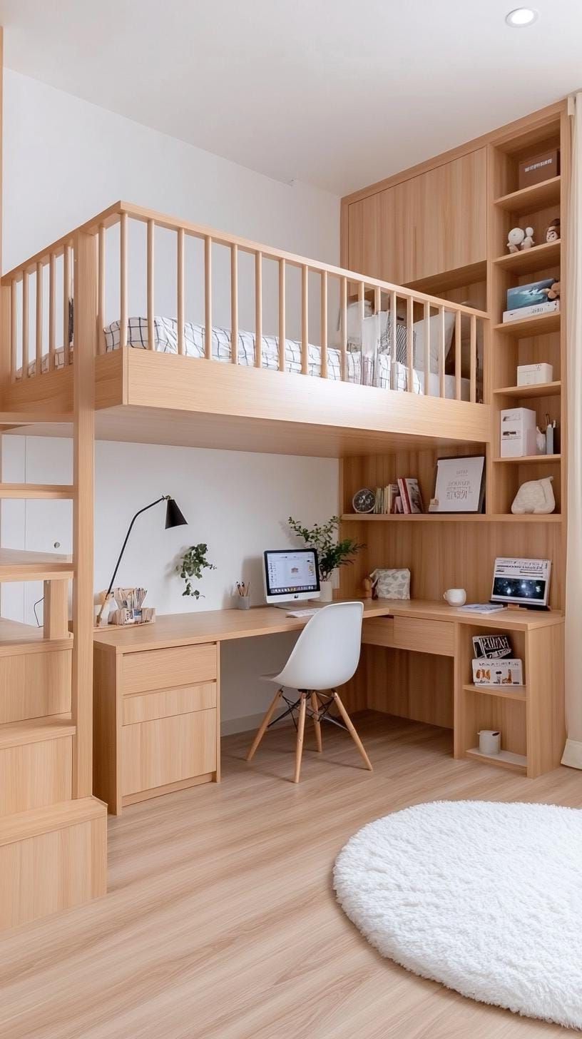 15. Space-saving loft bed built over a desk - photo 2