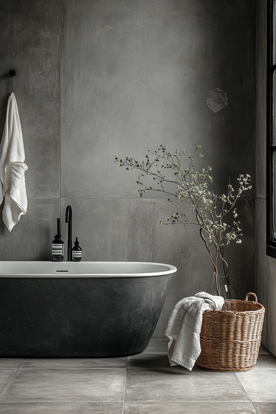 9. Sleek Microcement Bathroom Finishes