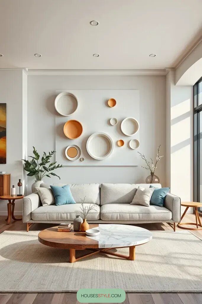 Pair Organic Sofas with Curved Wall Sculptures - photo 2