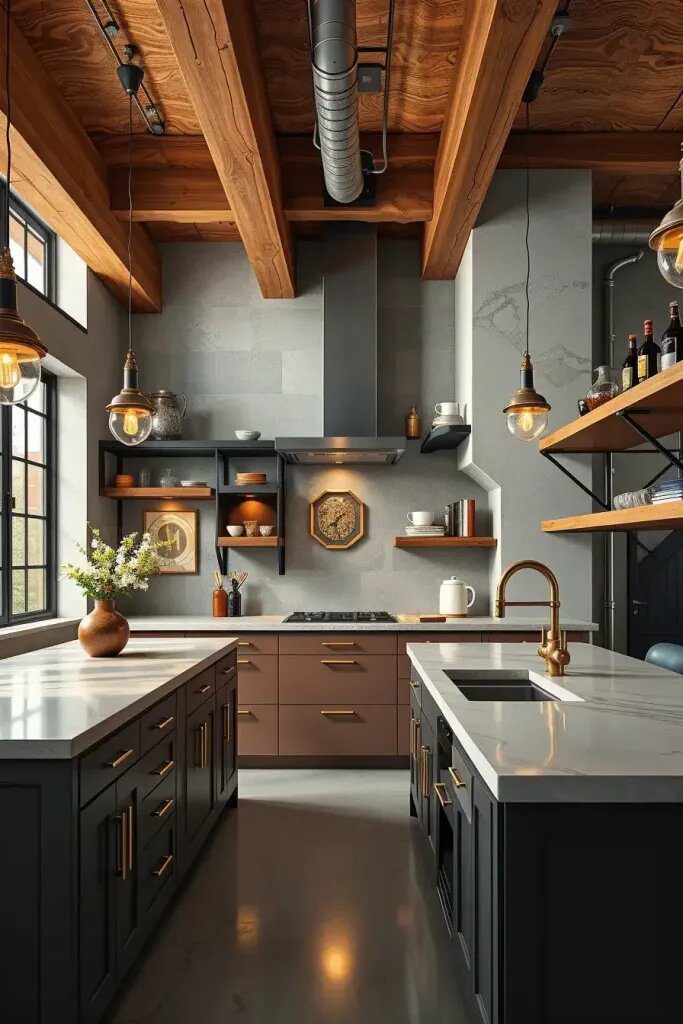 Luxurious Industrial Kitchens: Mixing Brass and Concrete