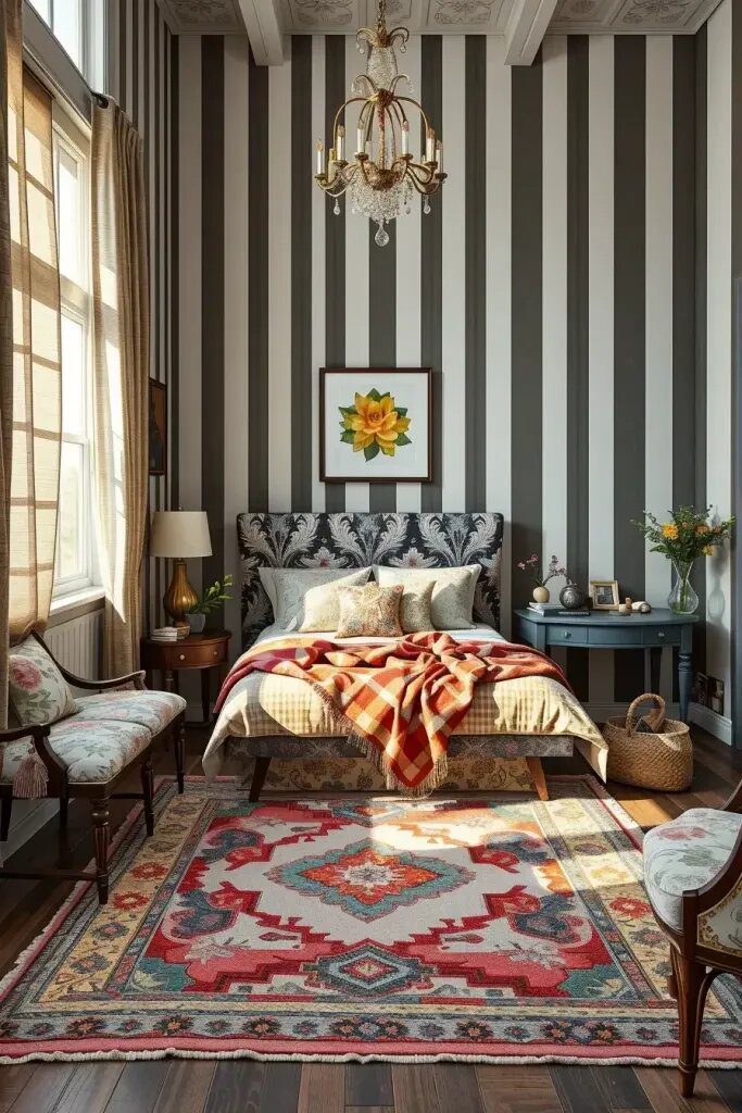 Layering Mismatched Patterns in a Bedroom