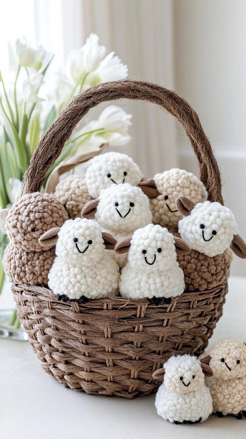 11. Pom-Pom Sheep In A Woven Basket - photo 3