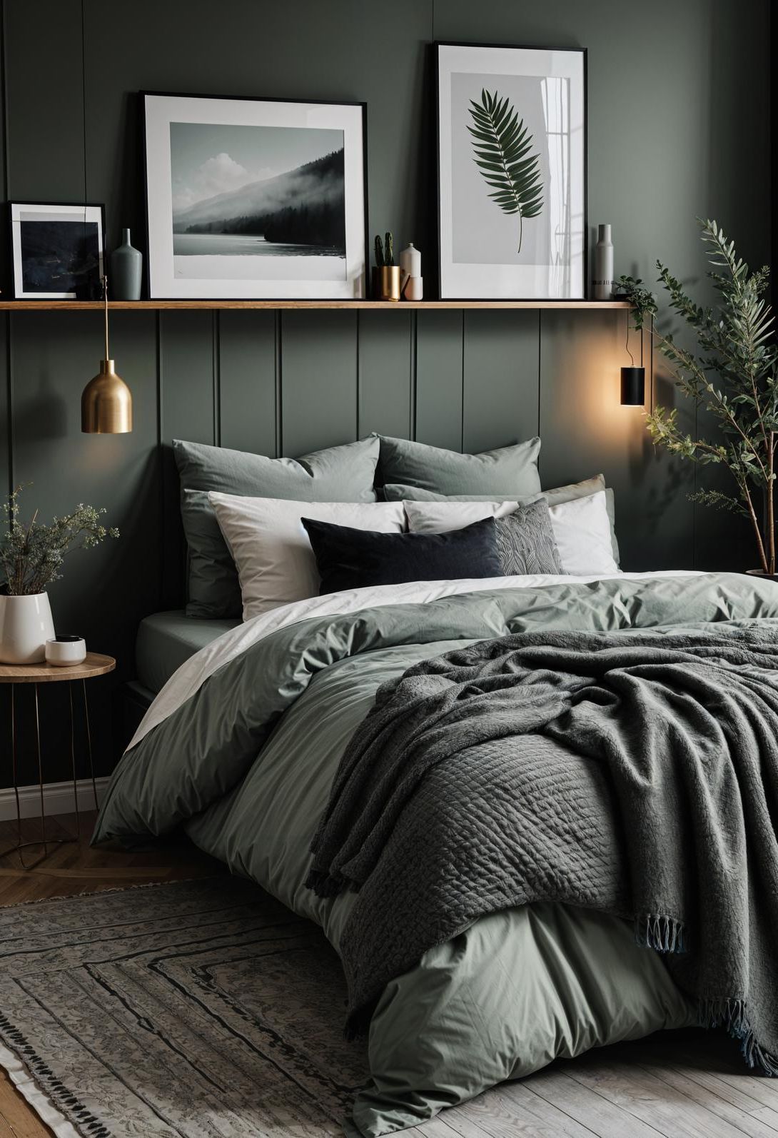 9. Sage and Charcoal Scandinavian Bedroom