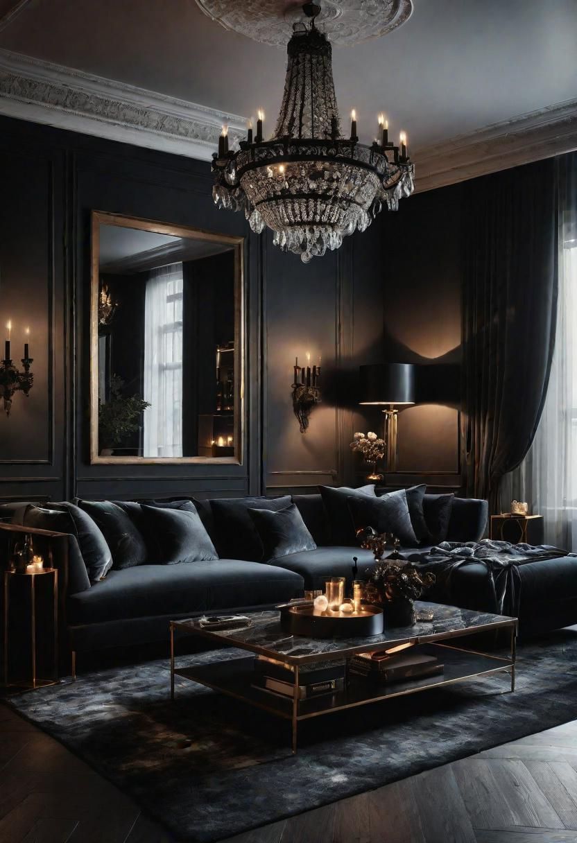 37. Dark Gothic Modern Living Room Style