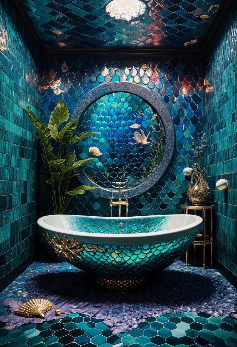 35. Mermaid-Themed Bathroom Design