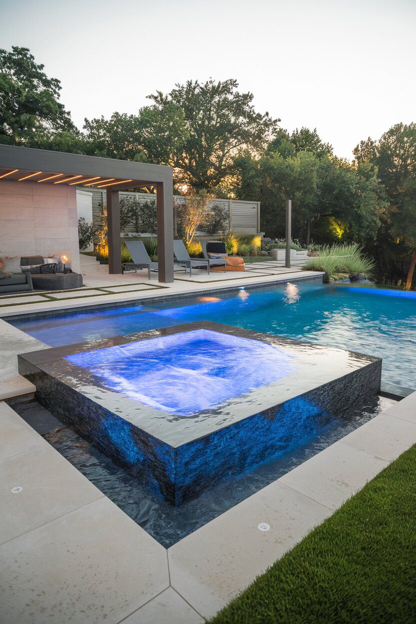 5. Modern Pool & Hot Tub Oasis