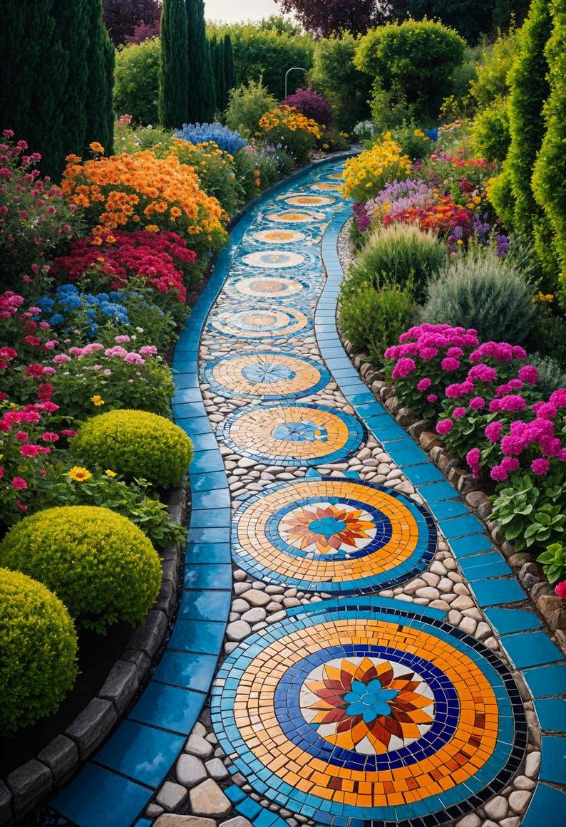 2. Mosaic Pathway Bursting With Flowers - photo 2