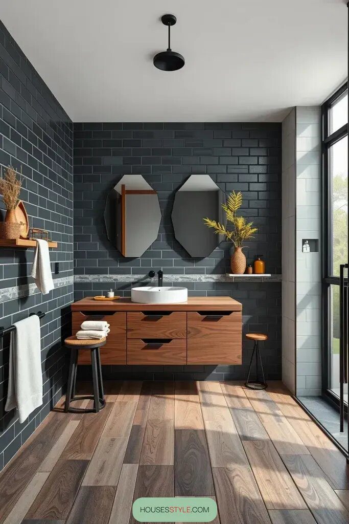 Black and Wood Tile: A Bold Contrast