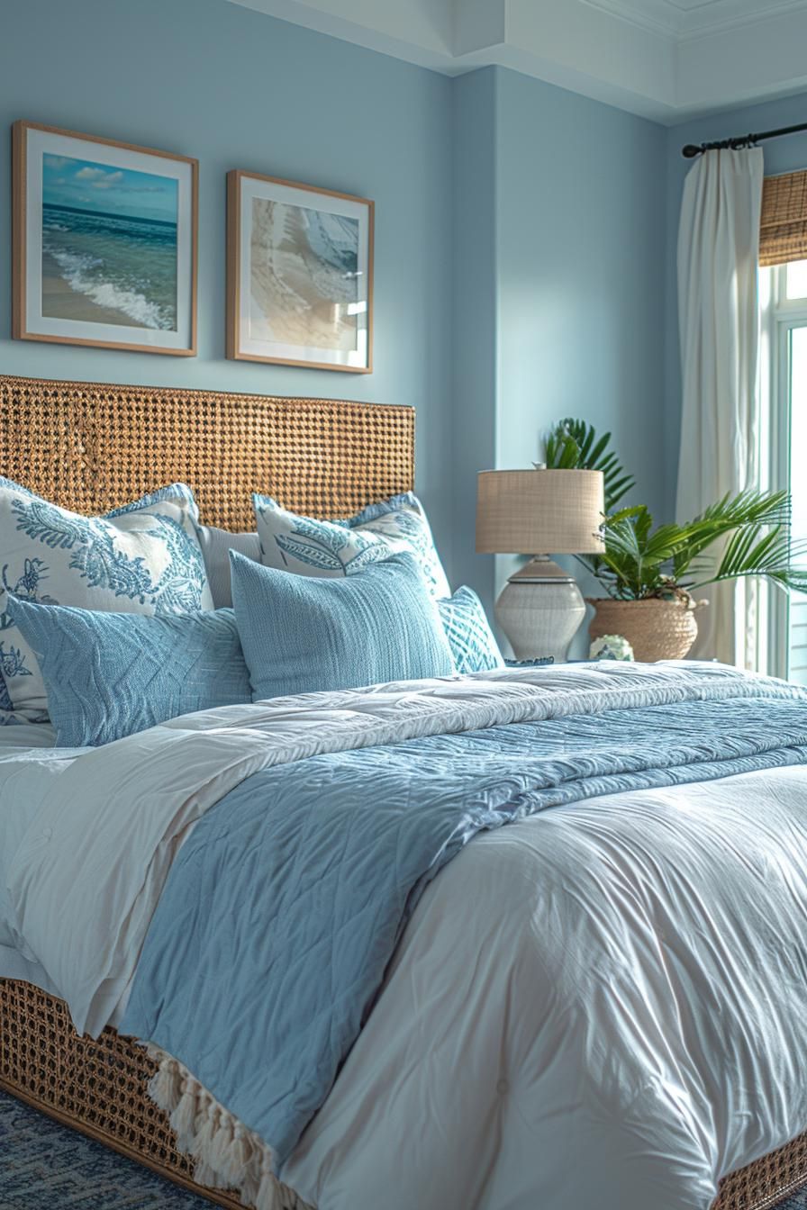 12. Wicker Headboard Coastal Charm