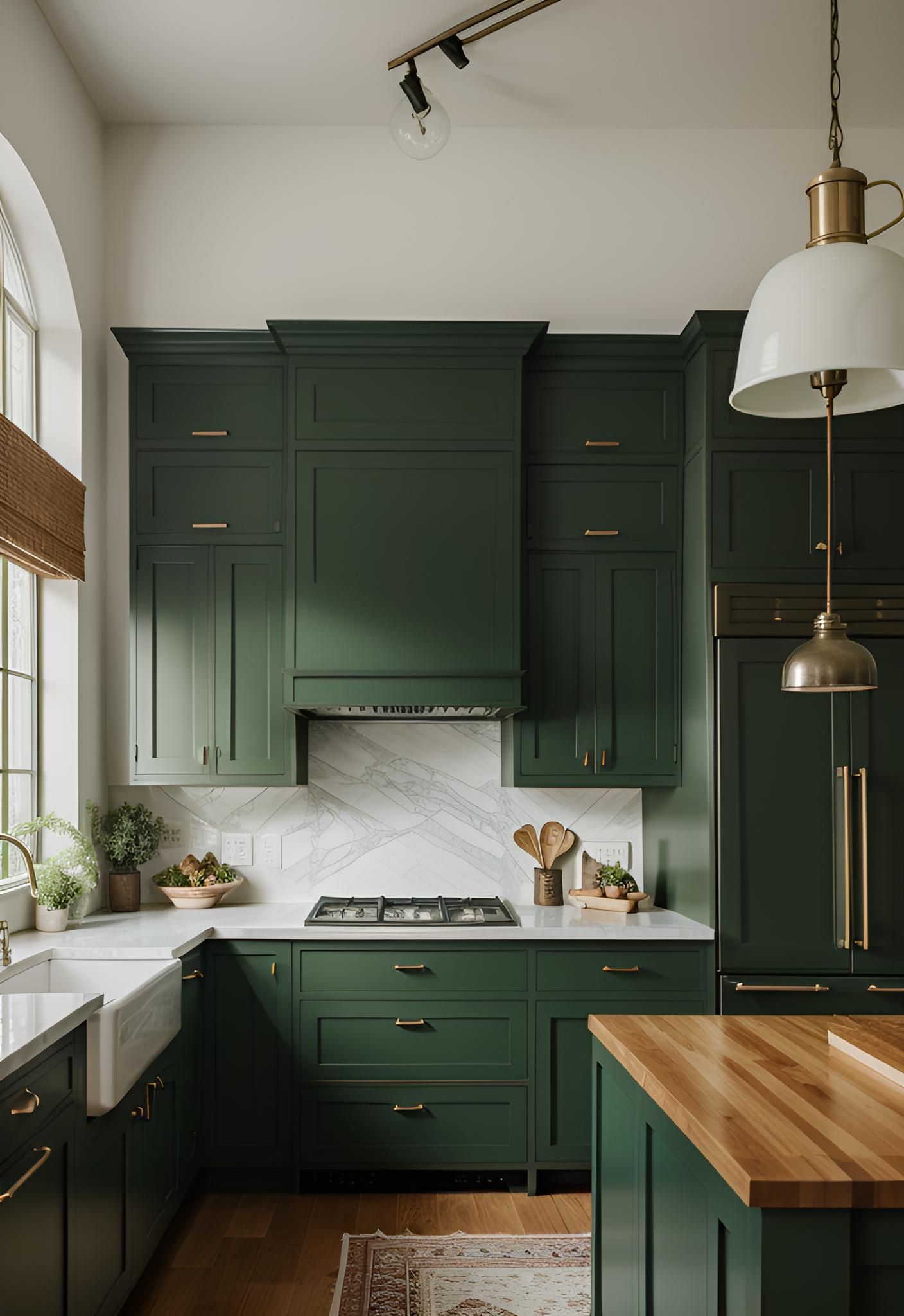 20. Pairing Green Cabinets with Light Wood