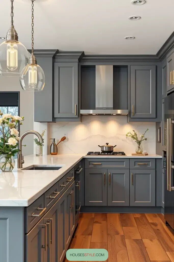 Gray Cabinets in Transitional Kitchen Designs