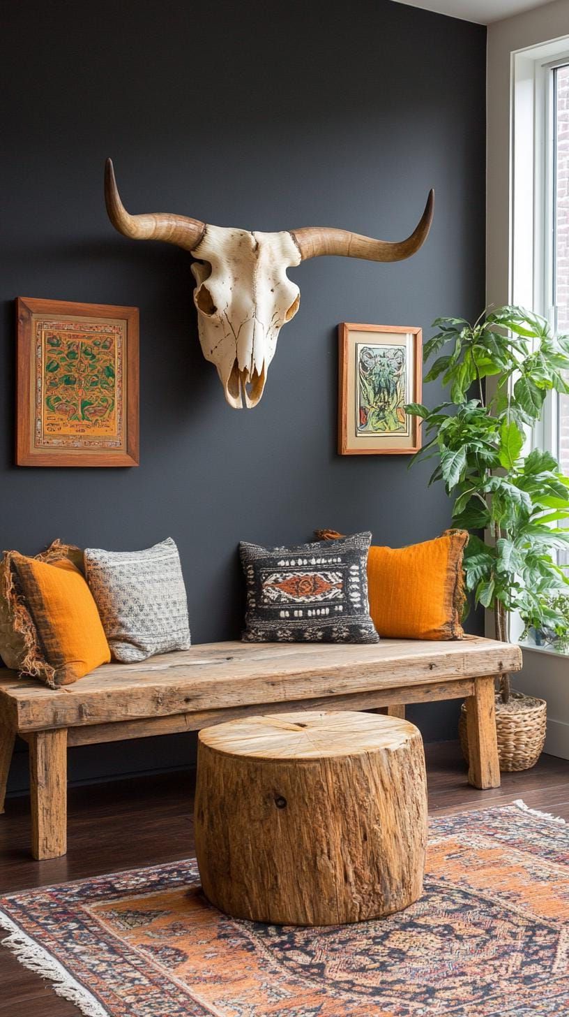 19. Accent Wall With Cow Skull and Wood Art - photo 2