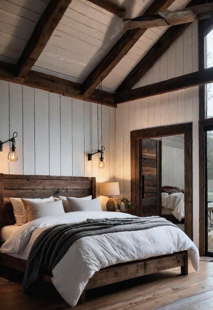 2. Farmhouse Bedroom With Rustic Design Details