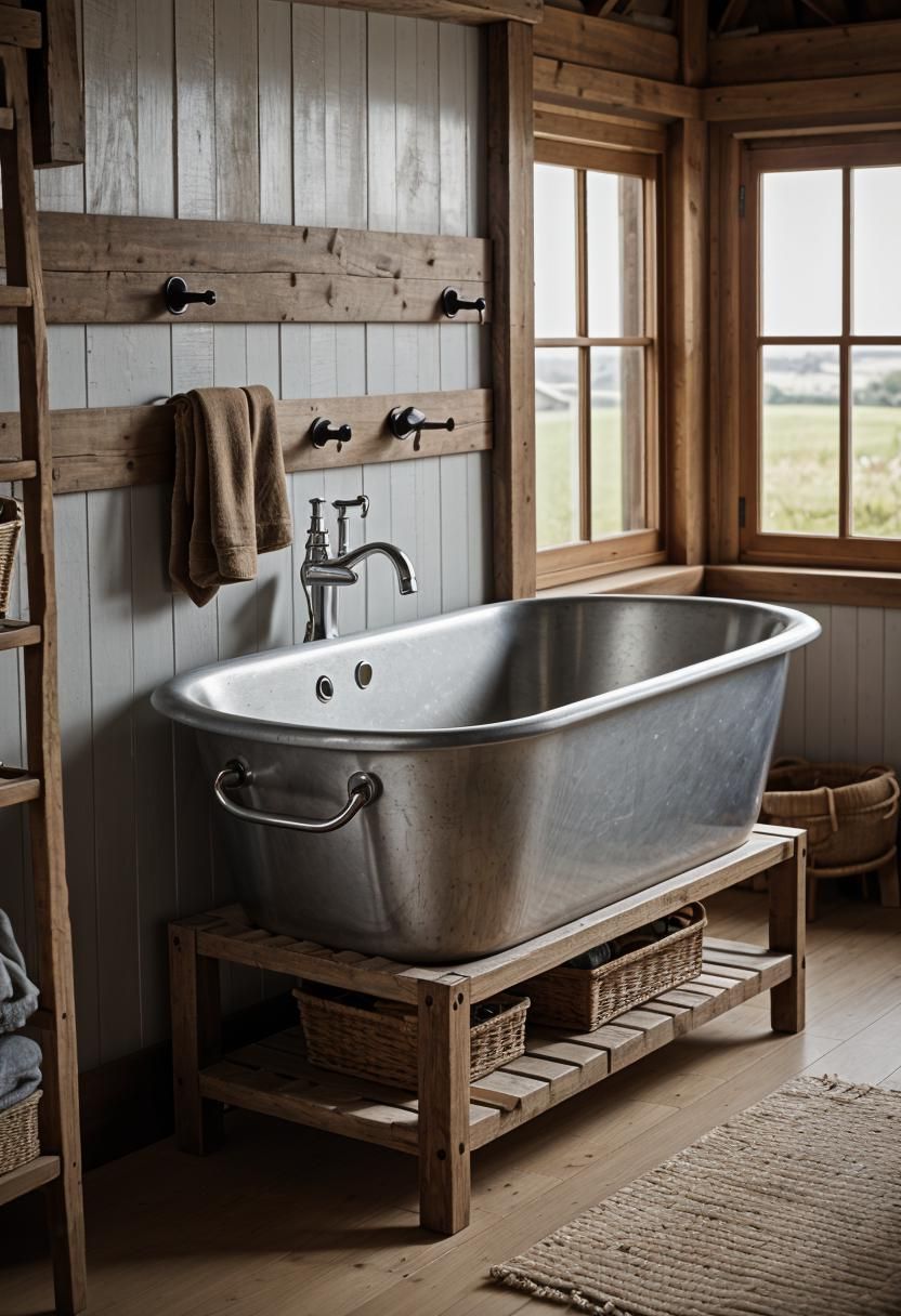 5. Rustic Sink With Galvanized Tub Basin