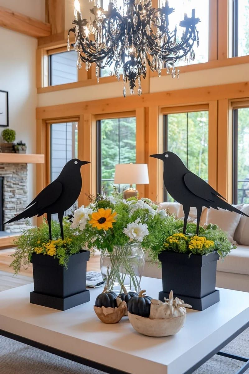 3. Black Paper Ravens on Chandeliers and Ledges - photo 3