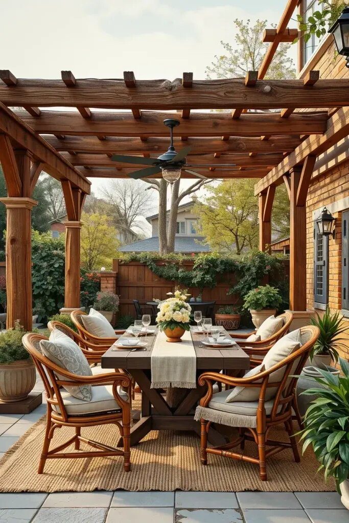 Vintage Wood and Rich Textiles for a Cozy Patio
