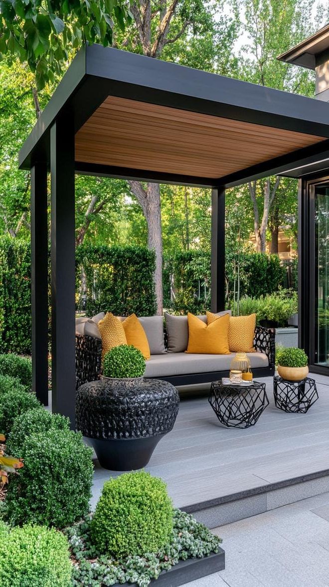 6. Cozy Seating Under a Modern Pergola