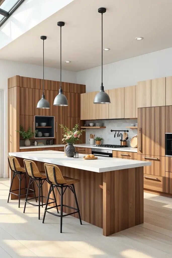 1. Mixing Wood Tones for a Cozy Kitchen