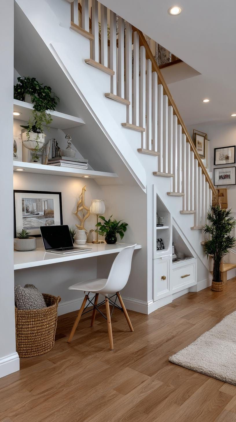 20. Compact Office Nook: Transforming Hallway Space