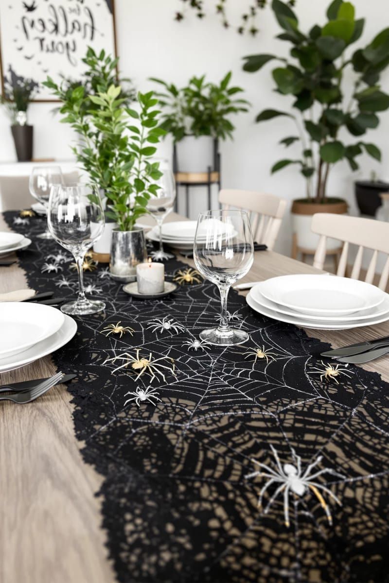 20. Spiderweb Table Runner with Metallic Spider Accents - photo 3