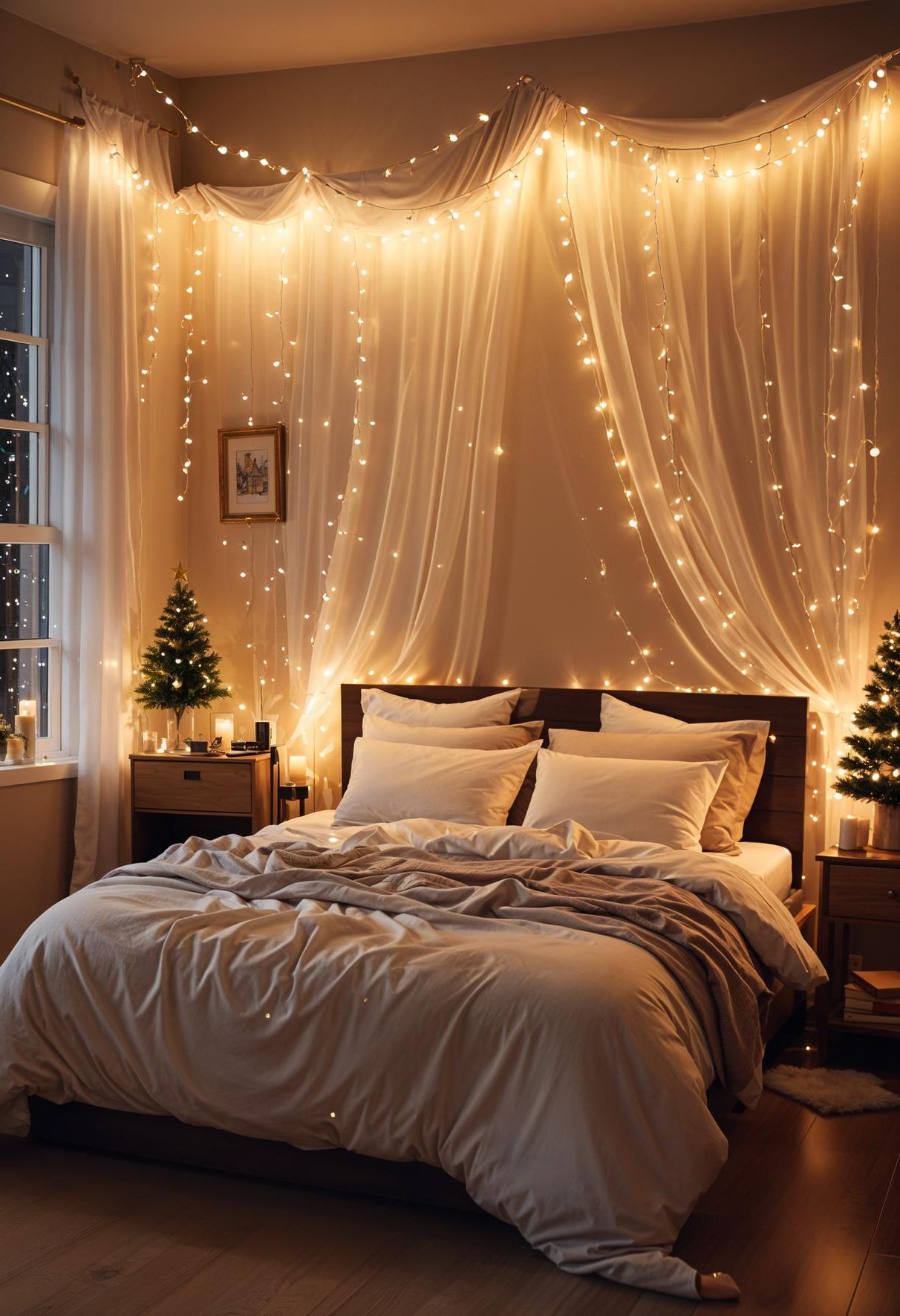18. String Lights for an Enchanting Bed Backdrop - photo 2