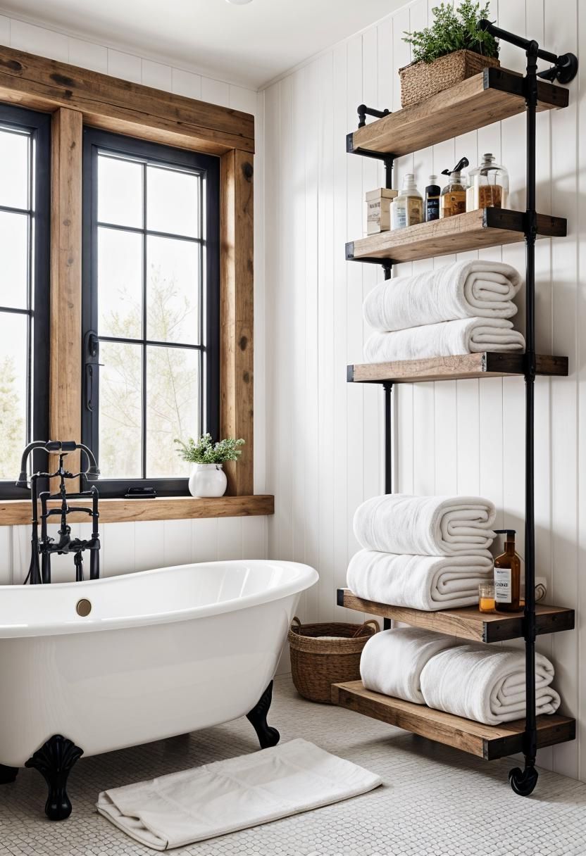 16. Pipe Shelving for Farmhouse Bathrooms