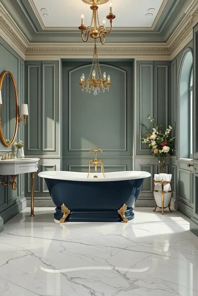 Deep Blue Tubs Set Against Sage Walls