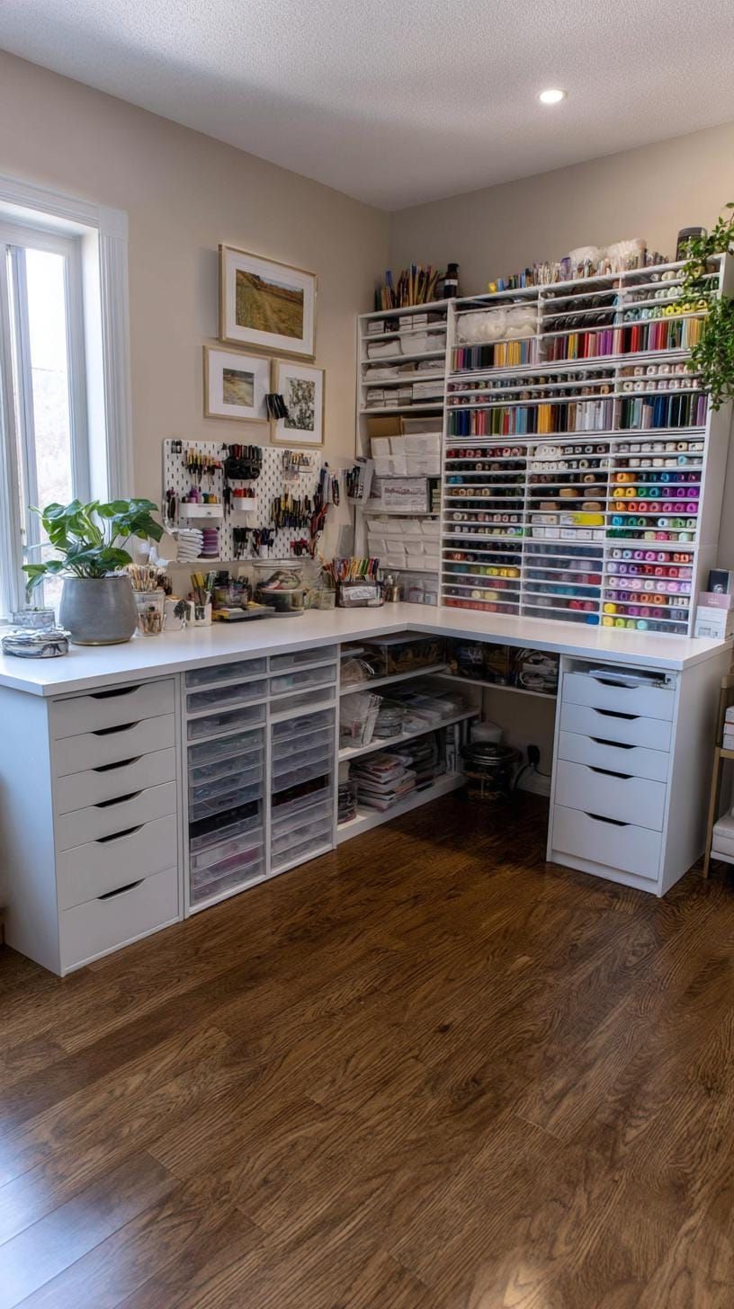 9. Cozy Corner With Drawers and a Vertical Tool Organizer