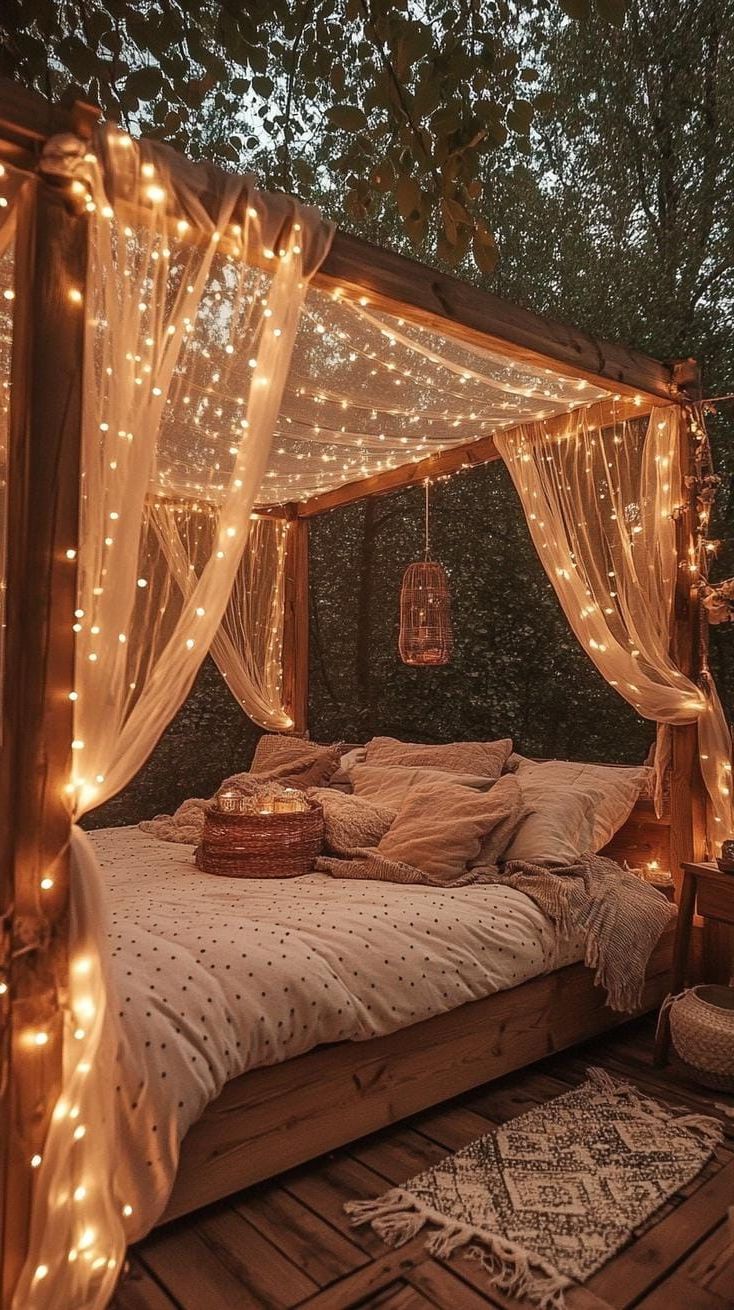 15. Fairy Lights For A Soft Canopy Bed Glow - photo 4