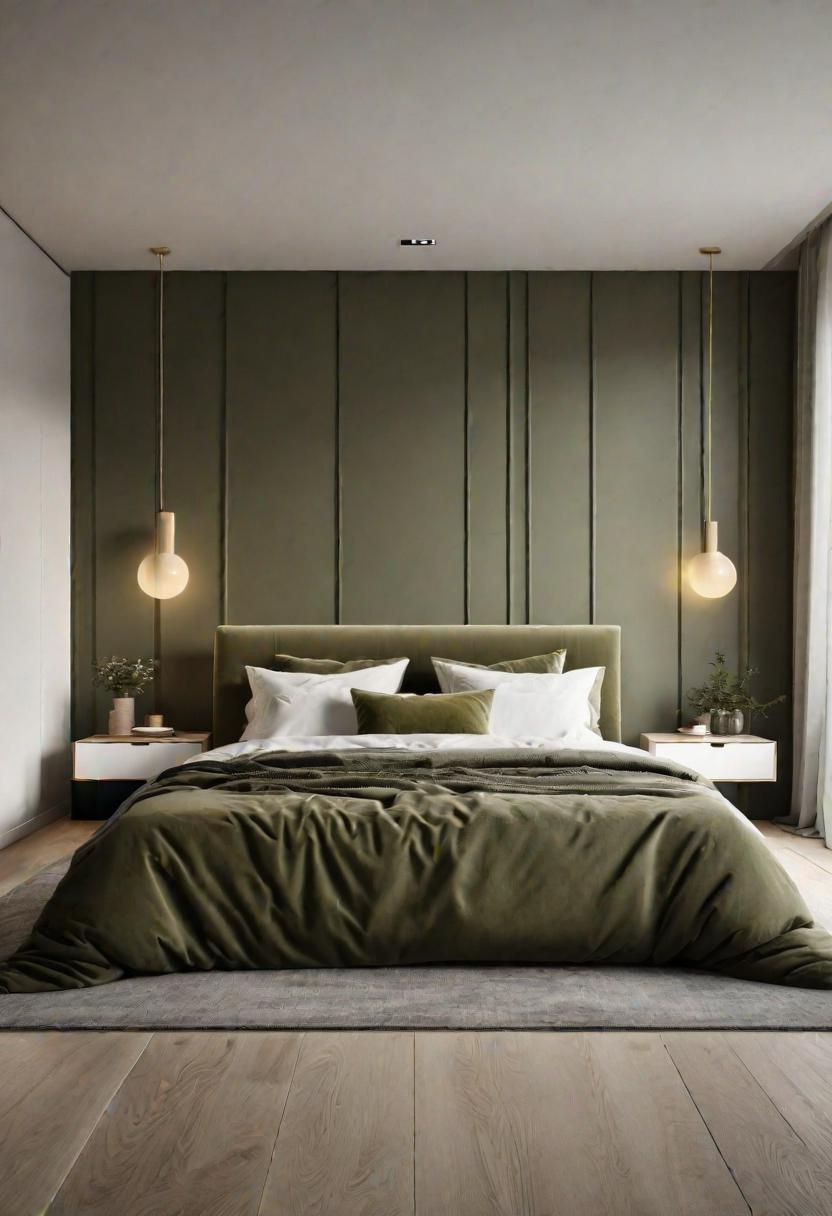 14. Scandinavian Olive Green Bedroom with Soft Neutrals