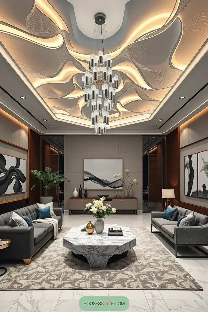 Bold Interiors Featuring Abstract Ceiling Treatments